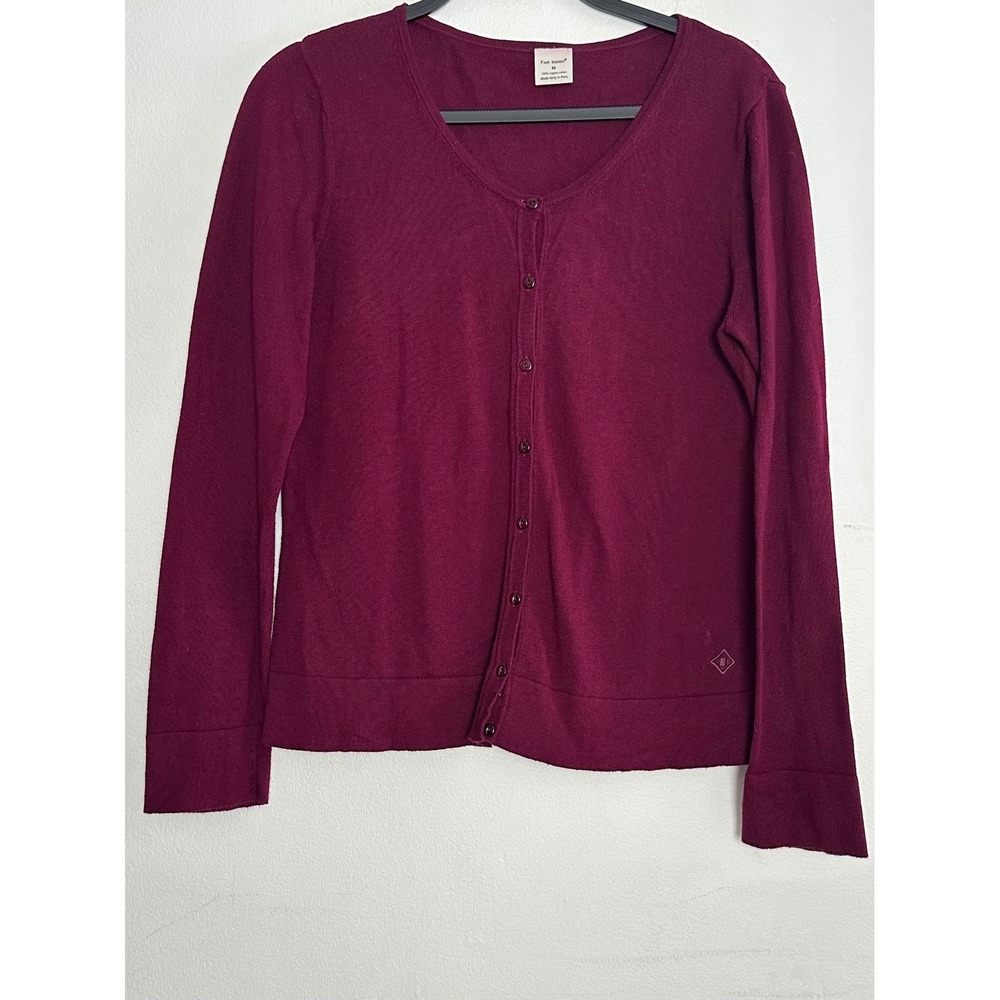Fair Indigo Organic Cotton Cardigan Sweater Plum Burgundy V-Neck Medium